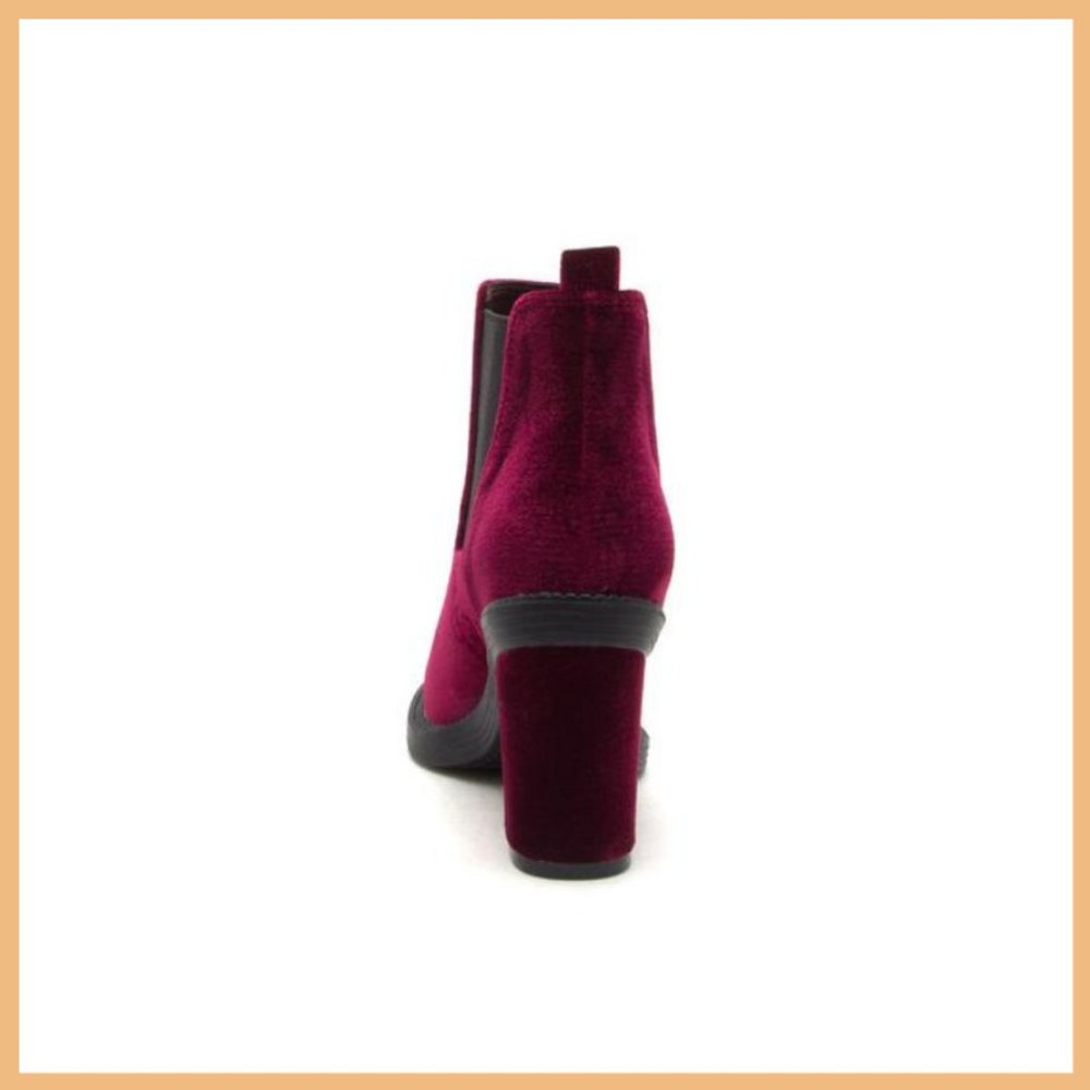 NWT Velvet Chunky Heel Ankle Bootie (Burgundy) - Picture 6 of 7